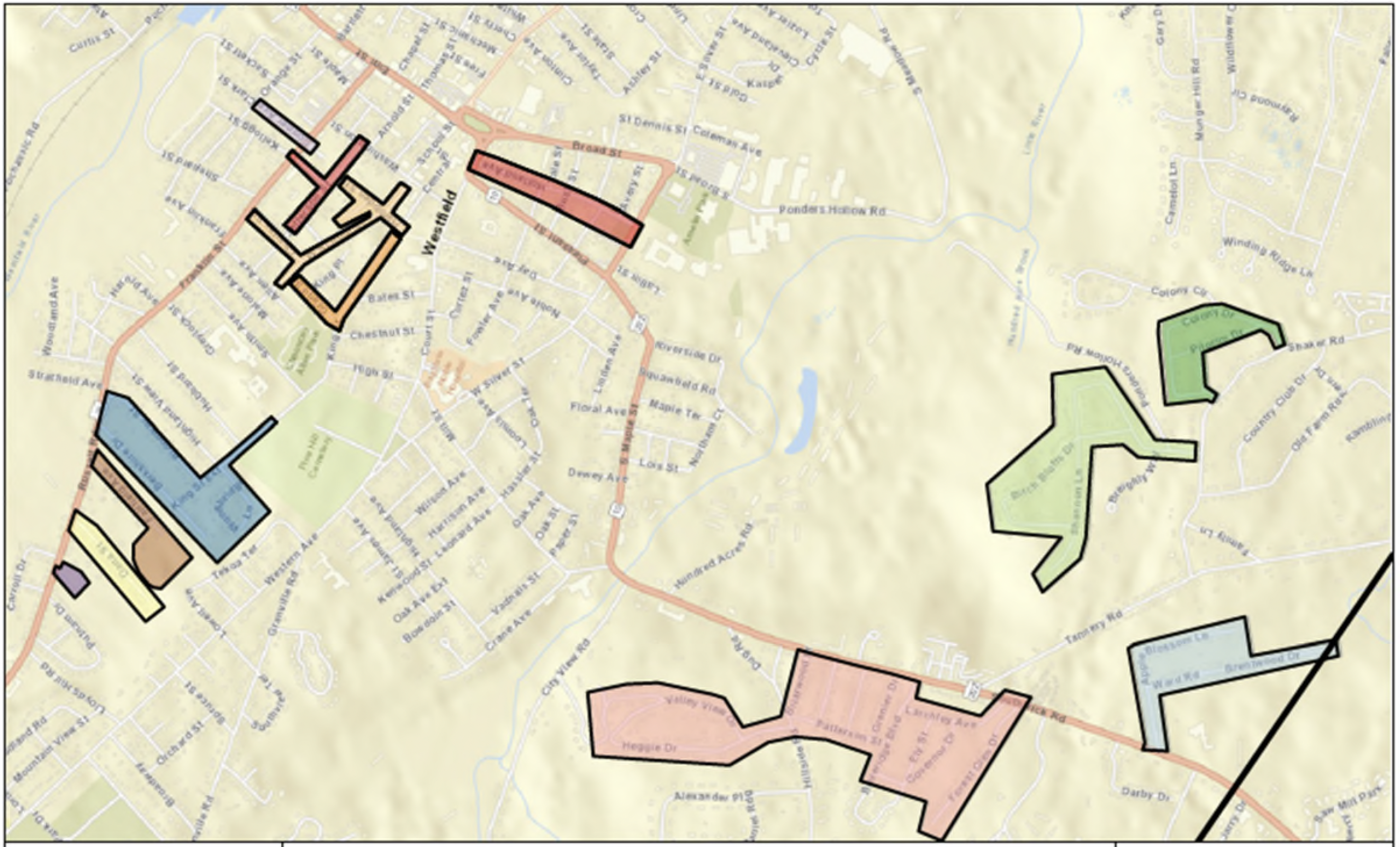 Map of Westfield Areas for Gas Construction