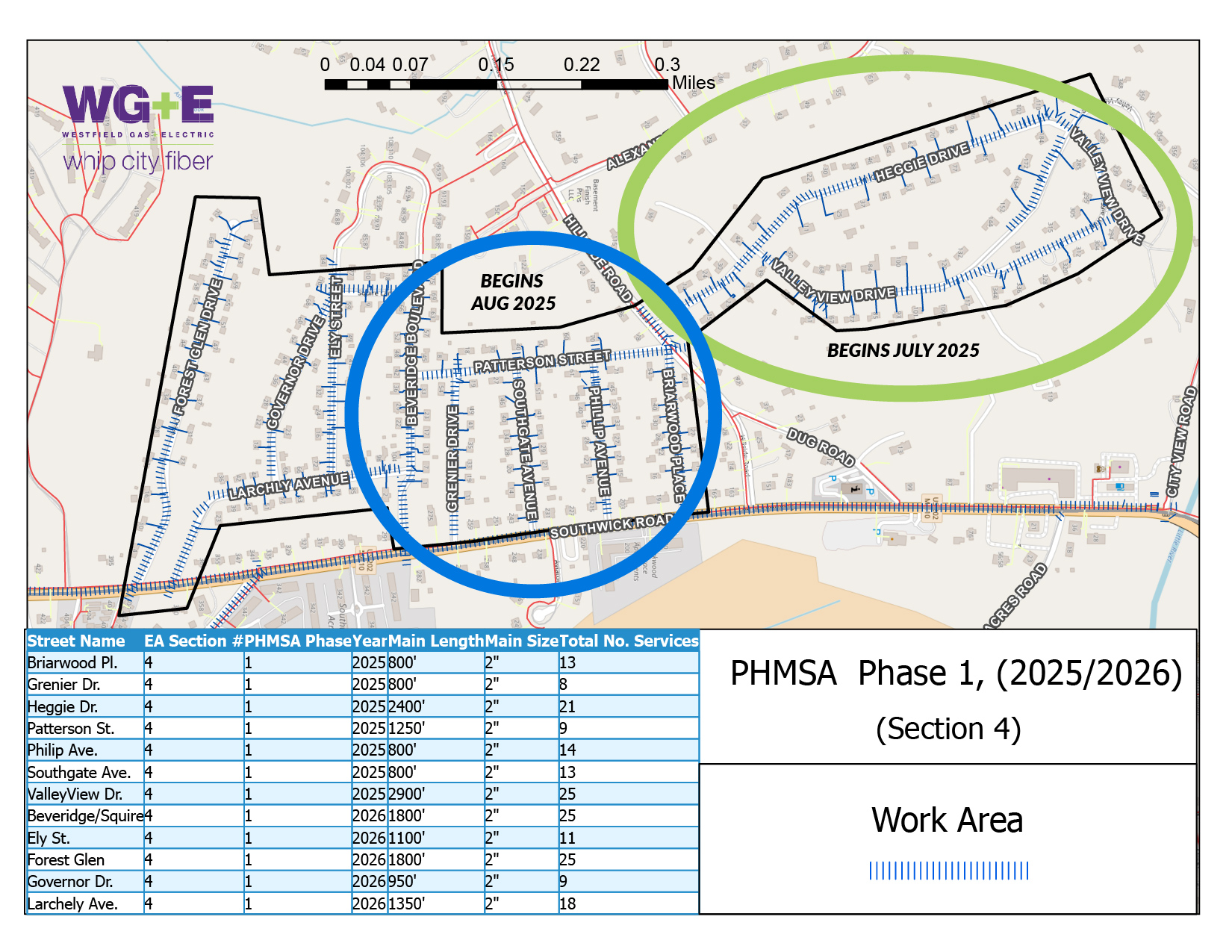Briarwood Place, Phillip Ave, Southgate Ave, Grenier Drive,  Beveridge Blvd Map of Summer Construction Areas